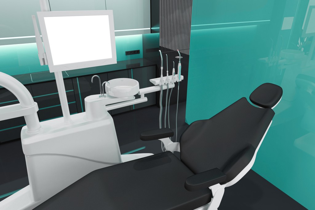 Modern dental chair and equipment in a clinic